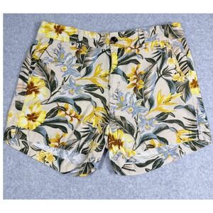 Old Navy Everyday Short Women 4 Beige Yellow Floral Linen Blend Mid Rise
